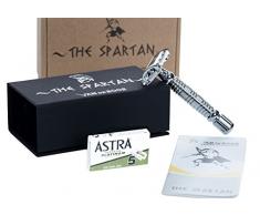 Premium Rasierhobel Set Herren und Damen inkl. 5 Astra Platinum Rasierklingen & Reise-Etui I Nassrasierer Rasierset Sicherheitsrasierer Handrasierer Klingenrasierer I Van De Boos® Barthobel silber