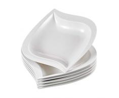 MALACASA, Serie Elvira, 6 teilig Suppenteller CremeWeiß Porzellan Teller Set 21,5 x 21 x 4,5cm