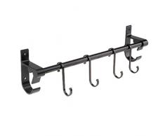 Fenteer Hakenleiste Küchenleiste Relingleiste Küchentuch Kochlöffel Halter mit 4-6 Haken, max. 40kg - 40cm, mit 4 Haken