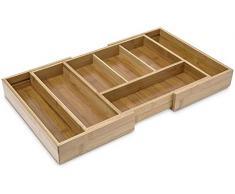 Relaxdays Besteckkasten ausziehbar HBT: 5 x 48,5 x 28 cm Besteckeinsatz aus Bambus mit 5 bis 7 Fächern als Küchenorganizer und Schubladeneinsatz pflegeleichte Besteckeinlage für alle Schubladen, natur