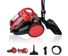 VINGO Bodenstaubsauger 900 Watt, HEPA 12 Filter, 2in1 Bodenbürste, 360° Schlauch, 3L Staubsauger Zyklonen Staubsauger beutellos Rot [Energieklasse A]