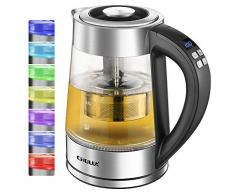 Glas Wasserkocher,CHULUX 1.7L Wasserkocher Glas Edelstahl Elektrischer Wasserkessel,Teekocher,BPA FREI, Warmhaltefunktion, LED Beleuchtung im Farbwechsel,Temperatureinstellung 40°C-100°C, 2200 Watt