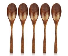 AOOSY Holzlöffel, Löffel Hölzerne Suppenlöffel Set, 20cm Japanischen Koreanischen Stil Holz Reis Esslöffel (5 Stück)