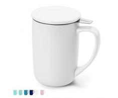 Sweese 203.101 Teetasse mit Deckel und Sieb, Tee tassen Porzellan für Losen Tee Oder Beutel, Weiß, 450 ml