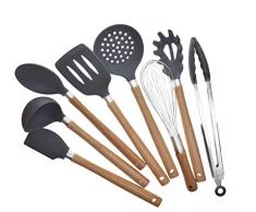 8-teiliges Küchenhelfer Set Silikon, Küchenutensilien aus Silikon und Holzgriff, Küchenutensilien Kochbesteck Set, Küchenhelfer für Beschichtete Pfannen und Töpfe