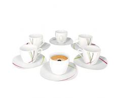 Van Well I 12-TLG. Espressotassen-Set Fashion I 6 Personen I 6X kleine Porzellan-Tassen 80-110 ml + 6X Unterteller I abstrakte Streifen pink-grün-grau-schwarz I Porzellan-Geschirr
