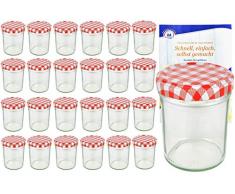 MamboCat 25er Set Sturzgläser 230 ml Hoch Deckelfarbe rot weiß kariert To 66 inkl. Diamant Gelierzauber Rezeptheft, Marmeladengläser, Einmachgläser, Einweckgläser, Gläser