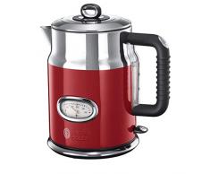 Russell Hobbs Wasserkocher, Retro rot, 1,7l, 2400W, Schnellkochfunktion, Wassertemperaturanzeige im Retrodesign, Füllmengenmarkierung, optimierte Ausgusstülle, Vintage Teekocher 21670-70