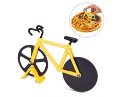 Gobesty Fahrrad Pizzaschneider, Edelstahl Doppel Pizza Schneider Antihaftbeschichteter Pizza Cutter mit Ständer für Haupt Küche, Gelb