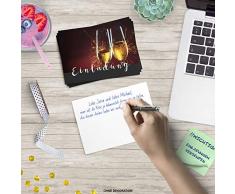 12 x Einladungskarten und 12 Umschläge im Set für jeden Anlass / 2 Sektgläser/Einladung Geburtstag/Party/Einweihung/Feier/Geburtstagseinladungen Din A6
