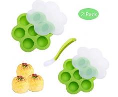 Wiederverwendbare Silikon-Eierbissformen für Babynahrung, Aufbewahrungsbehälter für Gefrierschränke mit Deckel und Baby-Silikonlöffel für sofortiges Topfzubehör (grün)