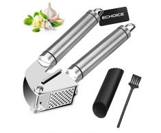 KASTEWILL Knoblauchpresse Edelstahl Spülmaschinenfest Rostfrei Robust, Knoblauchpresse Entkerner Set Matt Manuell Einsatz mit Silikon Schäler & Reinigungspinsel, Garlic Press/Crusher