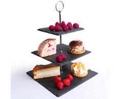 Etagere Schieferplatte 3-Stöckig Naturstein - Käseplatte Cupcake Dessert Kuchenständer Muffin Obst Snacks Servierständer Hochzeit Geburtstag Weihnachten Rechteckig Servierplatte Grosse Kuchenplatte