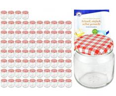 75er Set Rundgläser 212 ml nieder Deckelfarbe rot weiß kariert To 66 inkl. Diamant Gelierzauber Rezeptheft, Marmeladengläser, Einmachgläser, Einweckgläser, Gläser