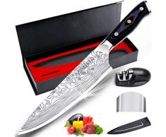 MOSFiATA Kochmesser, Küchenmesser Fleischmesser Profi Chefmesser 20CM Allzweckmesser aus 4116 Deutschem Edelstahl Schafe Klinge Ergonomischer mit Fingerschutz und Messerschärfer in Geschenkbox