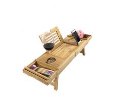 Badewannenbretter Tablett zu Bett PRO Natural Bambus Set 2in1 mit 4Farbe Zahnbürsten* Holz Antirutsch Laptop Smartphone Schreibtisch Groß 75-108cm MM Amazing Badewannenablage Wanne Badewanneneinsatz