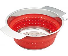 Rösle Seiher faltbar Ø 24 cm, silber/rot, Edelstahl 18/10, Silikon, spülmaschinengeeignet