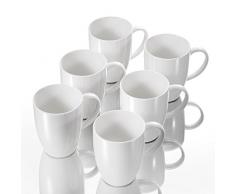 Panbado 6 TLG. Kaffeetassen aus Porzellan, Weiß Kaffeepott Set, 370 ml Große Tasse