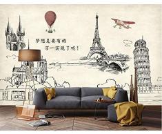 Fototapete Tapete 3D Tapetenwand Handgemaltes Heißluftballonturmwandgemälde Der Retro-Nostalgischen Europäischen Architekturhintergrundtapeten-Teestab-Werkzeugausstattungstapete-400Cmx280Cm