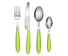 EXZACT Rostfrei Stahl Besteck Set einem Plastikhalter 24 PCS - Farbige Griffe - 6 Gabeln, 6 Messer, 6 Löffel, 6 Teelöffel - Grün (EX07 x 24)