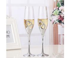 1 Set (2-teilig) Kreative hochwertige Weingläser Gläser mit Fuß farbige Emaille Kristiall Diamant-besetzt herzförmig Liebespaar Hochzeit 2er Set Gläser romatische Sektgläser Geschenk Haus Deko