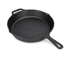 Navaris Gusseisenpfanne Eisenpfanne Bratpfanne aus Gusseisen - Ø 30cm Gusspfanne rund - gusseiserne Pfanne Grillpfanne für Herd Backofen Grill