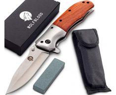 Wolfblood Klappmesser - extra scharfes Taschenmesser mit Schleifstein und Gürteltasche - Outdoor Messer aus speziell gehärteter Edelstahlklinge und Edelholzgriff