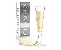 RITZENHOFF Champus Jahrgangs-Champagnerglas 2019 von Concetta Lorenzo, aus Kristallglas, 200 ml, mit edlen Platinanteilen, inkl. Stoffserviette