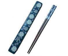 Youda Essstäbchen Wiederverwendbare Japanische Natürlichen Holz Essstäbchen, 1 Paar mit Box, Tragbar und Spülmaschinenfest (Blau)