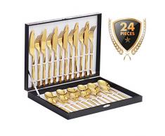 Velaze Besteck, 24-teilige Besteck Set, aus Edelstahl Hochwertige Spiegelpolierte Besteck-Sets, Mehrzweckgebrauch für Haus, Küche, Restaurant Besteck Sets mit Geschenkbox für 6 Personen (Gold)