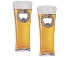 marion10020 Metall-Flaschenöffner Kapselheber Flaschen Öffner Kapsel Heber Bottle Opener, Bierglas, mit Holzgriff & Magnet, 2er-Set