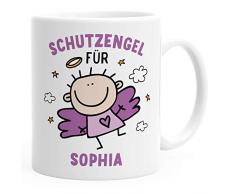 Kunststoff Kinder-Tasse Schutzengel mit Namen personalisierte Namenstasse für Mädchen Geschenk Glücksbringer SpecialMe® weiß-lila Kunstoff-Tasse
