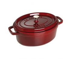 Staub 1103387 Cocotte/Bräter, oval mit Deckel 33 cm, 6,7 L, mit mattschwarzer Emaillierung im Inneren des Topfes, grenadine