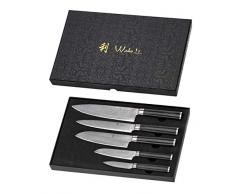 Wakoli Pakka Damastmesser Profi 5er Messerset, VG-10, 33,5 cm bis 19 cm, sehr hochwertige Damast Messer, Japanische Damaszener Küchenmesser mit Pakkaholz Griffen