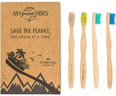 My Green Vibes Bambus-Zahnbürsten für Kinder – natürliche Holz-Zahnbürste – hochwertige, weiche BPA-freie Borsten – für Kleinkinder, Kleinkinder, 3–8 Jahre alt, biologisch abbaubarer Griff, 4 Stück