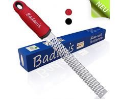 BADANIS® - Profi Käse & Zestereibe – für viele Käsesorten geeignet – Küchenreibe für Parmesan, Zitronen, Ingwer, Edelstahl Käsehobel – Spülmaschinen geeignet inkl. Abdeckkappe & Pinsel (Rot, 1)