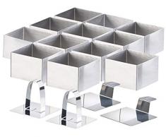 Rosenstein & Söhne Dessertringe-Sets: 12 Dessert-/Speiseringe 7,5 x 7,5 x 5 cm, eckig, mit Heber & Stampfer (Dessert- und Speisering-Sets)