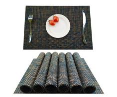 KOKAKO Platzsets(6er Set),rutschfest Abwaschbar Tischsets,PVC Abgrifffeste Hitzebeständig Platzdeckchen,Schmutzabweisend und Waschbare,Platz-Matten für Küche Speisetisch,Schwarzer Kaffee