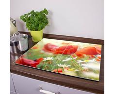 banjado Herdabdeckplatte aus Glas | Herdabdeckung zweiteilig je 30x52cm | Spritzschutz für Ceranfeld oder Induktionsherd | Schneidebrett perfekt für die Küche mit Motiv Kamille Und Mohn