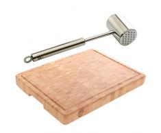 GRÄWE Starter-Set: stabiles Schneidbrett groß + Edelstahl-Fleischhammer