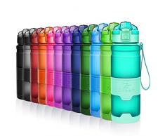 ZOUNICH Trinkflasche Sport BPA frei Kunststoff Sporttrinkflaschen für Kinder Schule, Joggen, Fahrrad, öffnen mit Einer Hand Trinkflaschen Filter, Smaragd, 17oz/500ml