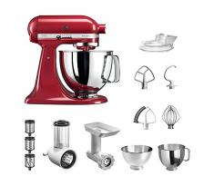 KitchenAid ARTISAN Küchenmaschine Empire Rot im STARTER-SET. inkl. Gemüseschneider, Fleischwolf und vielem Zubehör, 5KSM175PSEER