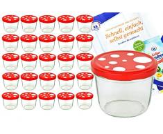 25er Set Sturzglas 230 ml To 82 Fliegenpilz Deckel rot weiß gepunktet incl. Diamant Gelierzauber Rezeptheft Marmeladenglas Einmachglas Einweckglas