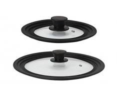 Steuber 2er Set Universal Glasdeckel für Töpfe und Pfannen 16/18/20 cm & 24/26/28 cm, mit Auslassventil und Silikonrand, schwarz