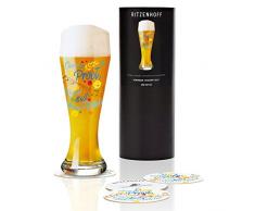 RITZENHOFF Weizen Weizenbierglas von Véronique Jacquart, aus Kristallglas, 500 ml, mit fünf Bierdeckeln