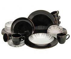 CreaTable, 22102, Serie Enjoy BLACK STYLE + Gold, Geschirrset, Kombiservice 30 teilig, Porzellan