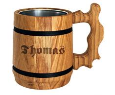 Bier Geschenk personalisiert - Holz Bierkrug mit Edelstahl Becher 0,5 L - Gravur mit Name - für Männer, Vater, Biertrinker Alternative zum Bierglas, Glaskrug, Tasse