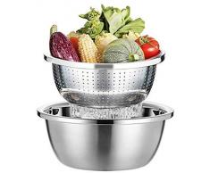 Nudelsieb, Sieb Edelstahl und Salatschüssel, Küchensieb, Nudelsieb Edelstahl Rostfrei, Rührschüssel, Salatschleuder, Seiher, Schüsseln Für Die Küche Stapelbares Schüsselset(2Stück Set 26CM)