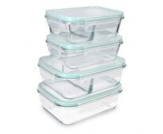 Navaris Glas Frischhaltedose Set mit Deckel - 4x Vorratsdosen in 2 Größen - auslaufsicher hitzebeständig kältebeständig - Glasbehälter Boxen