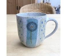 Kaffeebecher-480ml-türkis/grün mit Pusteblumen-getöpfert